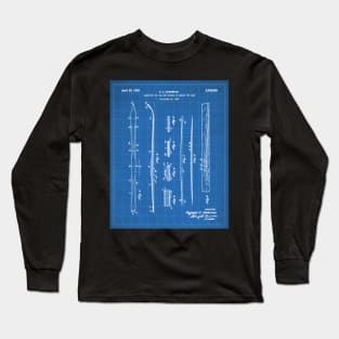 Skiing Skis Patent - Skier Ski Lodge Chalet Art - Blueprint Long Sleeve T-Shirt